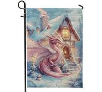 Bandiera da giardino con drago invernale delle meraviglie, bandiera decorativa fantasia pesca, bandiera su entrambi i lati, per esterni, per le festività natalizie, decorazione per prato e patio, 30,5