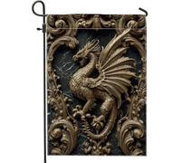 Bandiera da giardino con drago maestoso, creatura mitica con ali dorate, decorazione per esterni, per tutte le stagioni, striscione per casa su entrambi i lati, elegante bandiera da cortile per casa e