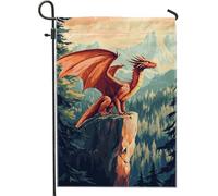 Bandiera da giardino con drago, maestoso drago di fuoco arancione, decorazione per esterni, vivaci bandiere estive per prato, arte su entrambi i lati per la decorazione della casa e del giardino, 30,5