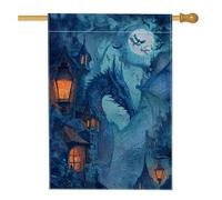 Bandiera da giardino con drago mistico, bandiera blu scuro fantasia decorativa, bandiera su entrambi i lati in iuta per Halloween, decorazione esterna 71 x 101 cm