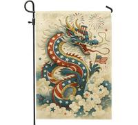 Bandiera da giardino con drago patriottico, stelle rosse, bianche e blu, decorazione da cortile per il giorno dell'indipendenza, in tela su entrambi i lati, decorazione per esterni, 30,5 x 45,7 cm