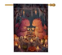 Bandiera da giardino con drago pesca di Halloween, simpatiche creature fantasy, decorazione per esterni, striscione in iuta su entrambi i lati per feste autunnali e decorazione del prato 71 x 101 cm