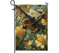 Bandiera da giardino con drago primaverile e estivo, bandiera gialla con narcisi e farfalle, striscione decorativo per esterni, bandiera da cortile su entrambi i lati, decorazione stagionale per prato