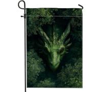 Bandiera da giardino con drago verde fantasy, bandiera mistica per esterni, bandiera decorativa per esterni, bandiera da cortile in iuta su entrambi i lati, decorazione per feste di vacanza, 30,5 x