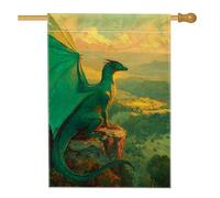 Bandiera da giardino con drago verde fantasy, creatura magica per esterni, striscione stagionale per la casa per primavera estate, opera d'arte vibrante su entrambi i lati, decorazione per prato per