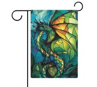 Bandiera da giardino con drago verde in vetro colorato, per vacanze stagionali, su entrambi i lati, per casa, cortile, esterni, 30,5 x 45,7 cm