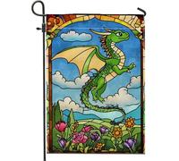 Bandiera da giardino con drago verde primaverile ed estate, decorazione per esterni in vetro colorato per prato, decorazione per aiuole, design su entrambi i lati, per casa e feste, 30,5 x 45,7 cm