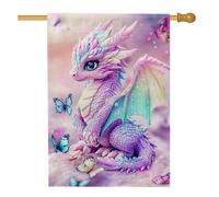 Bandiera da giardino con drago viola fantasy, creatura magica farfalla, decorazione per la casa e il giardino, bandiera da giardino in iuta su entrambi i lati, bandiera per cortile, decorazione per
