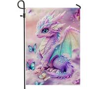 Bandiera da giardino con drago viola fantasy, creatura magica farfalla, decorazione per la casa e il giardino, bandiera su entrambi i lati in iuta da cortile per vacanze all'aperto decorazione per