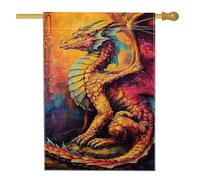 Bandiera da giardino con drago vivace, decorazione artistica colorata per esterni, in iuta su entrambi i lati, per decorazione stagionale del prato, 71 x 101 cm