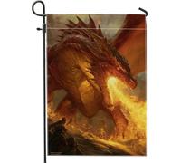 Bandiera da giardino con dragone maestoso, decorazione fantasia rosso fuoco, decorazione su entrambi i lati in iuta per esterni, decorazione per il prato, accenti per la casa tutto l'anno 30,5 x 45,7