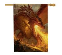 Bandiera da giardino con dragone maestoso, decorazione fantasia rosso fuoco, decorazione su entrambi i lati in iuta per esterni, decorazione per prato per tutto l'anno accenti per la casa 71 x 101 cm