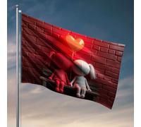 Bandiera da giardino con due bambole sedute su una panchina che tiene un palloncino a forma di cuore. Bandiera da uomo, decorazione country (152 x 244 cm)