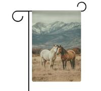 Bandiera da giardino con due cavalli in piedi sull'erba, in iuta su entrambi i lati, 30,5 x 45,7 cm