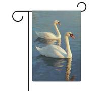 Bandiera da giardino con due cigni nell'acqua, in iuta su entrambi i lati, 30,5 x 45,7 cm