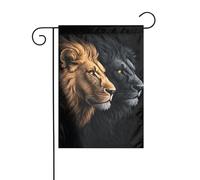 Bandiera da giardino con due leoni neri e dorati, 30 x 45 cm, verticale, su entrambi i lati, decorazione per casa colonica