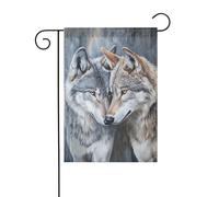 Bandiera da giardino con due lupi, 30 x 45 cm, verticale, double face, decorazione per case in campagna, per esterni, bandiera da cortile