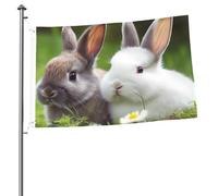 Bandiera da giardino con due piccoli conigli, 7 x 90 cm, bandiera da giardino su entrambi i lati, resistente allo sbiadimento, bandiera per esterni, divertente bandiera per le vacanze, con occhielli