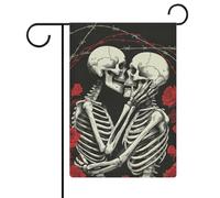 Bandiera da giardino con due scheletri che si baciano e rose, bandiera da giardino per casa e cortile, bandiera stagionale in iuta su entrambi i lati, 30,5 x 45,7 cm