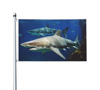 Bandiera da giardino con due squali bianchi, 9 x 1,5 m, bandiere da giardino su entrambi i lati, resistente allo sbiadimento, bandiera per esterni, divertente bandiera per vacanze con occhielli in