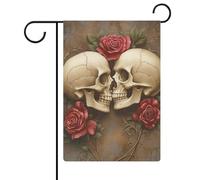 Bandiera da giardino con due teschi che si baciano durante le vacanze stagionali, in iuta su entrambi i lati, 30,5 x 45,7 cm