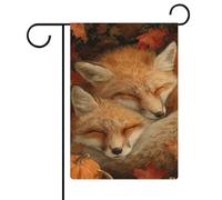 Bandiera da giardino con due volpi rosse che dormono durante le festività stagionali, in iuta, su entrambi i lati, per casa, cortile, esterni, 30,5 x 45,7