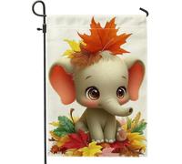 Bandiera da giardino con elefante autunnale, grazioso elefante con foglie, decorazione per esterni, striscione in iuta su entrambi i lati, per la stagione del raccolto, decorazione 30,5 x 45,7 cm