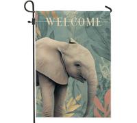 Bandiera da giardino con elefante di benvenuto, bandiera blu con animali della giungla, decorazione per la casa, bandiera su entrambi i lati, in iuta, decorazione per esterni, 30,5 x 45,7 cm