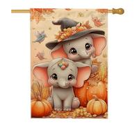 Bandiera da giardino con elefanti autunnali, graziosi elefanti grigi con zucche, decorazione per la casa, striscione da giardino, bandiera da giardino in iuta su entrambi i lati, decorazione per