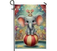 Bandiera da giardino con elefanti e topi da circo, striscione decorativo per la casa con animali colorati, decorazione per esterni su entrambi i lati, decorazione per prato all'aperto, feste