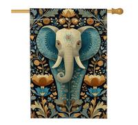 Bandiera da giardino con elefanti indiani primaverili ed estivi, blu navy, decorazione floreale per la casa e il giardino, bandiera a doppia faccia per cortile, festa di vacanza, decorazione per prato