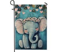 Bandiera da giardino con elefanti primaverili ed estivi, bandiera decorativa per esterni con elefante floreale blu, bandiera su entrambi i lati, per la decorazione della stanza dei bambini, 30,5 x