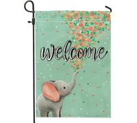 Bandiera da giardino con elefanti primaverili ed estivi, striscione di benvenuto floreale verde menta, bandiera da cortile su entrambi i lati, decorazione per prato all'aperto, graziosa decorazione