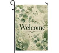 Bandiera da giardino con eucalipto, fiori botanici naturali di farfalla verde primaverile su entrambi i lati, bandiere decorative per esterni, prato, portico, patio, ingresso, 30,5 x 45,7 cm