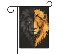 Bandiera da giardino con faccia di leone nera e dorata, in iuta su entrambi i lati, 30,5 x 45,7 cm