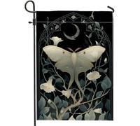 Bandiera da giardino con falena al chiaro di luna, decorazione per esterni, motivo floreale grigio, striscione su entrambi i lati, per la decorazione autunnale della casa, 30,5 x 45,7