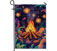 Bandiera da giardino con falò vibrante, decorazione per esterni con fiamme colorate per esterni, striscione stagionale su entrambi i lati per feste in campeggio, esposizione decorativa della natura