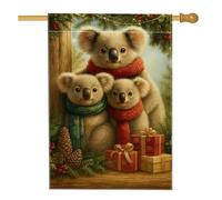 Bandiera da giardino con famiglia di koala di Natale, design con animali carini con regali, decorazione per le vacanze su entrambi i lati per esterni, 71 x 101 cm