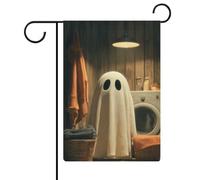 Bandiera da giardino con fantasma carino che fa il bucato, in iuta su entrambi i lati, 30,5 x 45,7 cm