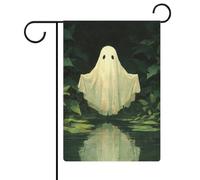 Bandiera da giardino con fantasma che galleggia sopra l'acqua, in iuta su entrambi i lati, 30,5 x 45,7 cm