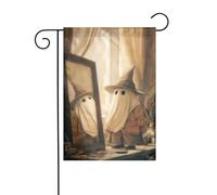 Bandiera da giardino con fantasma che indossa un cappello da mago, 30 x 45 cm, verticale, double face, decorazione per case in campagna, vacanze, esterni, bandiera da cortile