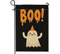 Bandiera da giardino con fantasma di Halloween, colore nero, con simpatico personaggio Boo, decorazione per esterni, bandiera su entrambi i lati, in iuta, decorazione per prato, 30,5 x 45,7 cm