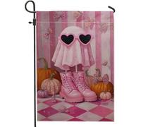 Bandiera da giardino con fantasma di pesca, graziosa zucca per Halloween, striscione in iuta su entrambi i lati, decorazione autunnale per prato all'aperto, 30,5 x 45,7 cm