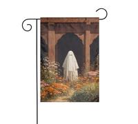 Bandiera da giardino con fantasma nel fiore 30 x 45 cm verticale su entrambi i lati per fattoria vacanze esterne decorazioni per cortile bandiera