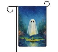 Bandiera da giardino con fantasma sopra l'acqua rana per vacanze stagionali in iuta double face per casa cortile bandiere esterne 30,5 x 45,7 cm