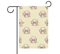 Bandiera da giardino con fantasmi bianchi e fiocchi rosa per vacanze stagionali su entrambi i lati, 30,5 x 45,7 cm
