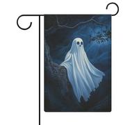 Bandiera da giardino con fantasmi bianchi stagionali in iuta su entrambi i lati, 30,5 x 45,7 cm