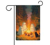 Bandiera da giardino con fantasmi carini che arrostiscono sopra un falò, in iuta su entrambi i lati, 30,5 x 45,7 cm