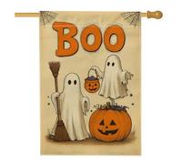 Bandiera da giardino con fantasmi di Halloween, bandiera arancione Boo Spirits autunnale, bandiera decorativa in iuta su entrambi i lati, decorazione autunnale per esterni, 71 x 101 cm