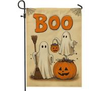 Bandiera da giardino con fantasmi di Halloween, bandiera arancione Boo Spirits autunnale, bandiera decorativa in iuta su entrambi i lati, decorazione autunnale per esterni, 30,5 x 45,7 cm